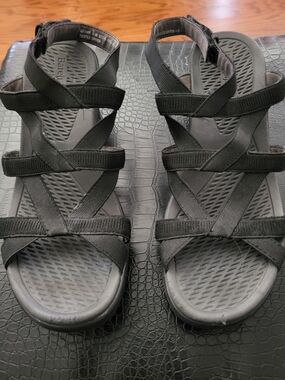 BareTraps Black Strappy Wedge Sandals